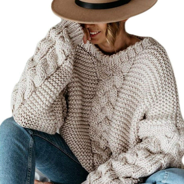 NEW WOMENS LADIES CABLE KNIT LONG SLEEVE KNITTED JUMPER SWEATER TOP WINTER 8-18